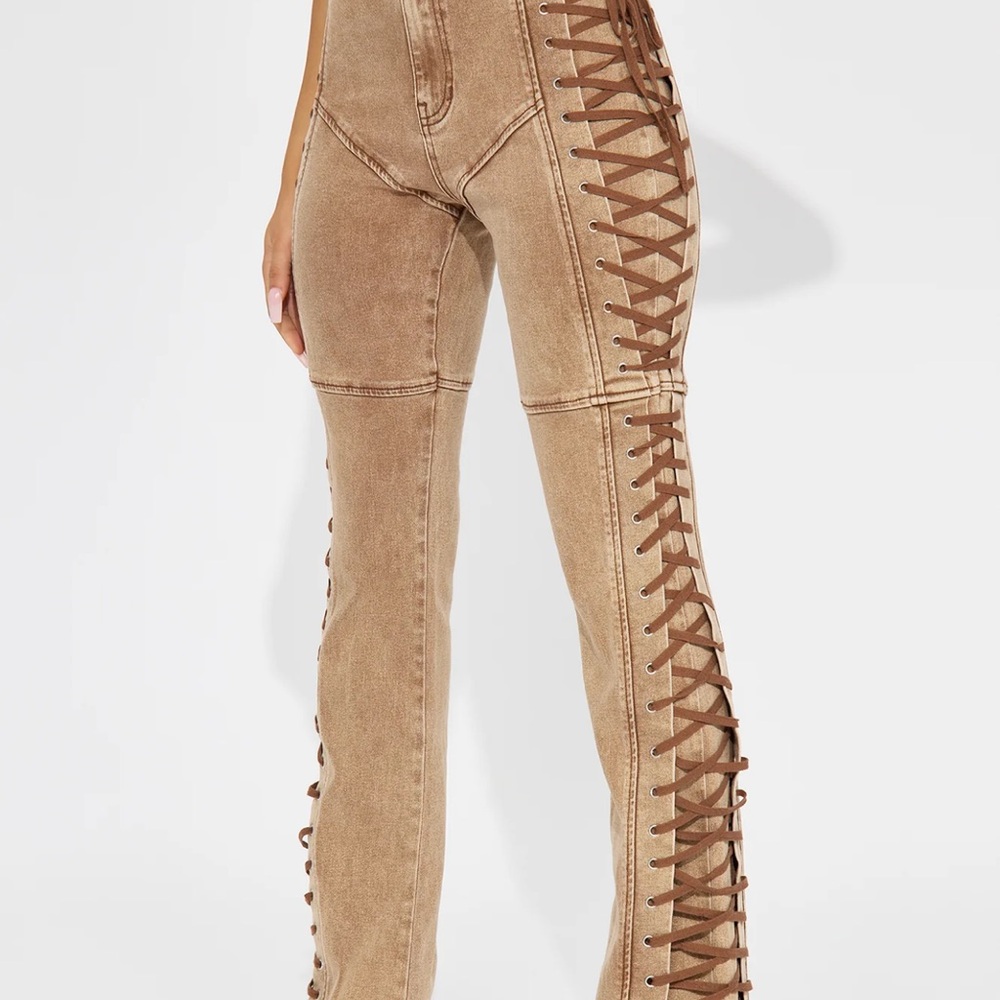 Fashion Nova Tan Lace-Up Trousers
